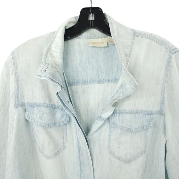 Chicos Button Front Jacket Womens Size 1 US M/8 Drawstring Washed Blue - Picture 8 of 16